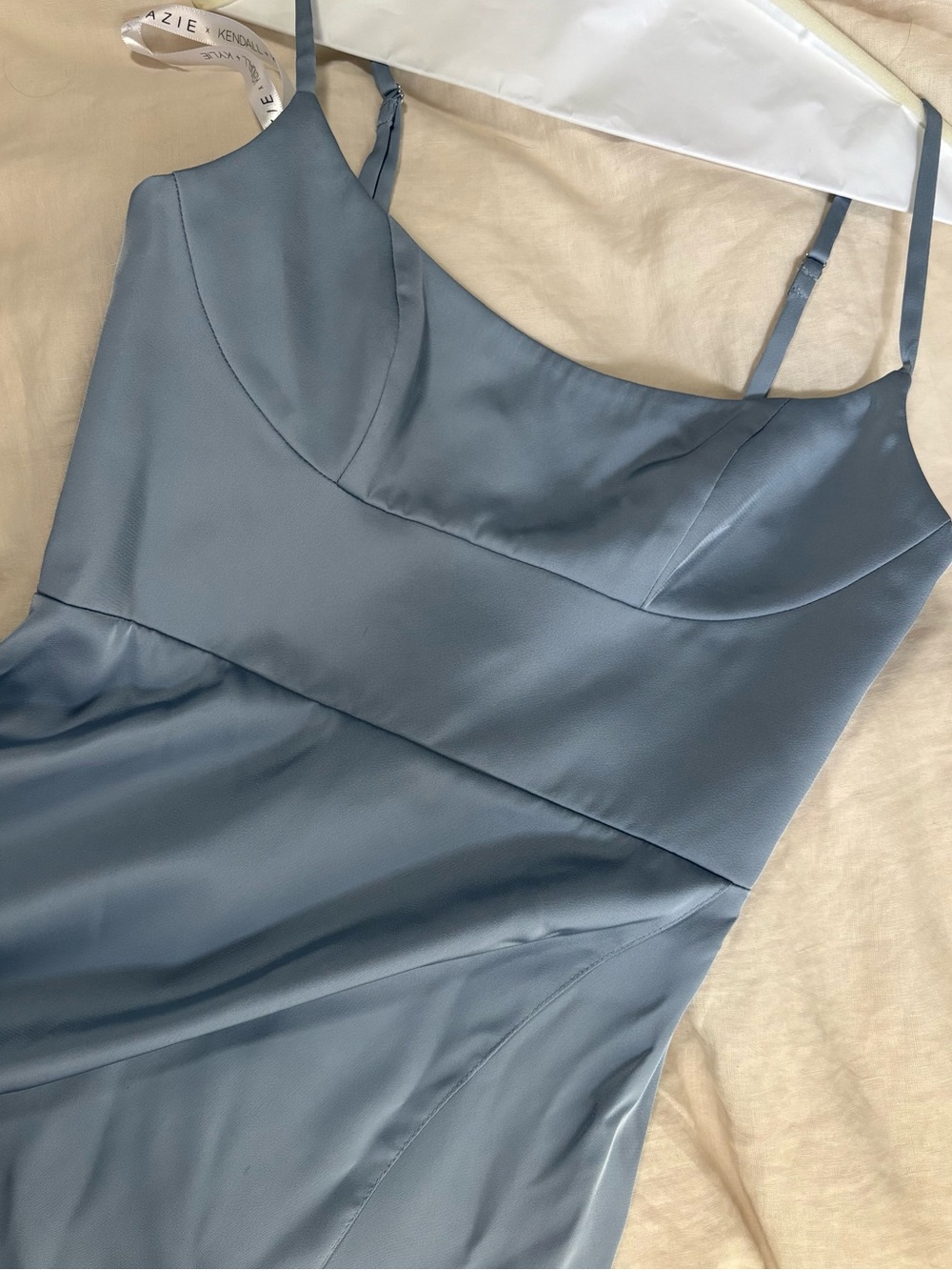 Azazie Silk Light Blue Dress, empire waist with adjustable straps